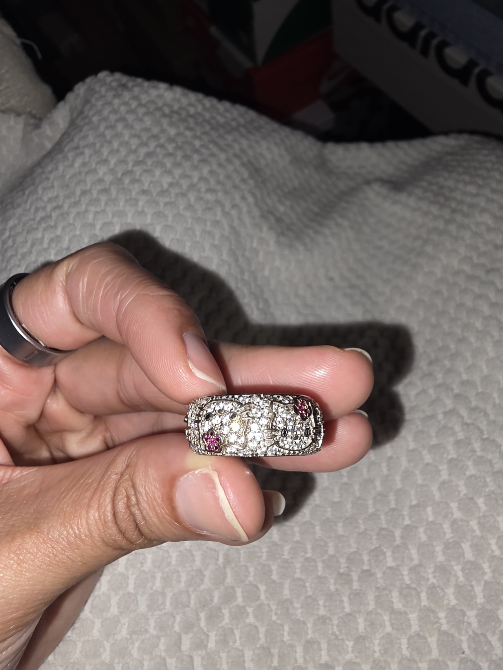 Authentic Sanrio Hello Kitty Diamonique 925 Sterling Silver Pave CZ Band Ring